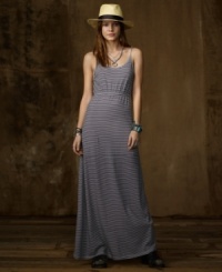 Thin graphic lines take nautical style to the max on Denim & Supply Ralph Lauren's breezy cotton dress, fashioned in a lean, floor-grazing length for an effortless boho vibe. Thin graphic lines take nautical style to the max on Denim & Supply Ralph Lauren's breezy cotton dress, fashioned in a lean, floor-grazing length for an effortless boho vibe.