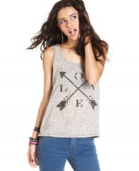 Obsessed with cute tank tops? Material Girl's got you covered. Sporting a printed front and rockin', contrast-color back, this tank will get you through your casual days in cool style. Obsessed with cute tank tops? Material Girl's got you covered. Sporting a printed front and rockin', contrast-color back, this tank will get you through your casual days in cool style.