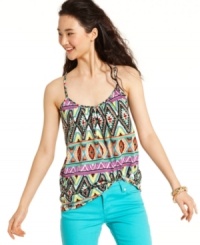 A bright, tribal print lends trend-right power to this super-cute tank top from Pink Rose! A bright, tribal print lends trend-right power to this super-cute tank top from Pink Rose!