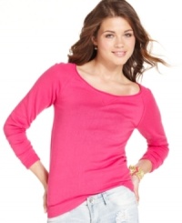 Sporting a boat neckline and classic raglan sleeves, this sweater from Planet Gold is a staple for any closet! Sporting a boat neckline and classic raglan sleeves, this sweater from Planet Gold is a staple for any closet!