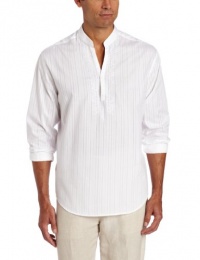 Cubavera Men's Long Sleeve Washed Cotton Popover Embroidered Woven Shirt With Stripe Textured Detail Cubavera Men's Long Sleeve Washed Cotton Popover Embroidered Woven Shirt With Stripe Textured Detail