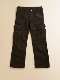 Essential utility cargo pants are updated with allover pockets for a cool and sporty look.Front button closureAdjustable waistband with belt loops and metal tabsZip flyAllover cargo pocketsCottonMachine washImported Essential utility cargo pants are updated with allover pockets for a cool and sporty look.Front button closureAdjustable waistband with belt loops and metal tabsZip flyAllover cargo pocketsCottonMachine washImported