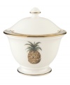 Combining the exotic lushness of the tropics with classic British style, this china collection stirs romantic thoughts of overseas adventures. Place this charming sugar bowl on your formal table for dessert service. Choose from three richly detailed designs – shutter, bamboo or trade winds. A thin rim of gold lends a brilliantly elegant touch. Shown back right.