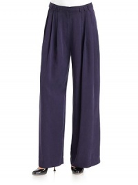 THE LOOKUltra fine silky twillNarrow waistband with belt loops and hidden hook closureFront zip flyFront pleatsAngled front pocketsBack besom pocketsWide, flowing legTHE FITRise, about 10½Inseam, about 33THE MATERIALLyocellCARE & ORIGINDry cleanImportedModel shown is 5'10 (177cm) wearing US size 4. THE LOOKUltra fine silky twillNarrow waistband with belt loops and hidden hook closureFront zip flyFront pleatsAngled front pocketsBack besom pocketsWide, flowing legTHE FITRise, about 10½Inseam, about 33THE MATERIALLyocellCARE & ORIGINDry cleanImportedModel shown is 5'10 (177cm) wearing US size 4.