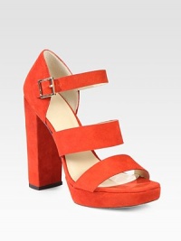 Wide straps and a substantial heel define this extravagant suede style. Self-covered heel, 5 (125mm)Covered platform, 1 (25mm)Compares to a 4 heel (100mm)Suede upperAdjustable ankle strapLeather liningBuffed leather solePadded insoleImportedOUR FIT MODEL RECOMMENDS ordering true size. Wide straps and a substantial heel define this extravagant suede style. Self-covered heel, 5 (125mm)Covered platform, 1 (25mm)Compares to a 4 heel (100mm)Suede upperAdjustable ankle strapLeather liningBuffed leather solePadded insoleImportedOUR FIT MODEL RECOMMENDS ordering true size.