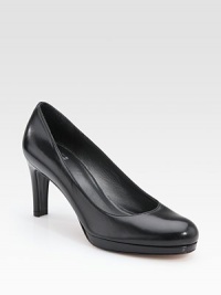 Foam-filled platform and a round toe characterize this leather platform design. Self-covered heel, 3 (76mm) Foam-filled platform, ¾ (20mm) Compares to a 2¼ heel (57mm) Leather upper Leather lining and sole Padded insole Imported Foam-filled platform and a round toe characterize this leather platform design. Self-covered heel, 3 (76mm) Foam-filled platform, ¾ (20mm) Compares to a 2¼ heel (57mm) Leather upper Leather lining and sole Padded insole Imported