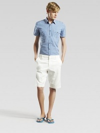 A slim-fitting shirt with chest pockets and signature web on the collar.ButtonfrontChest pocketsAbout 29½ from shoulder to hemCottonDry cleanMade in Italy A slim-fitting shirt with chest pockets and signature web on the collar.ButtonfrontChest pocketsAbout 29½ from shoulder to hemCottonDry cleanMade in Italy