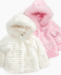 A lovely, fuzzy shell on this S. Rothschild faux-mink-trim coat gives her a cute, cuddly look for winter. A lovely, fuzzy shell on this S. Rothschild faux-mink-trim coat gives her a cute, cuddly look for winter.