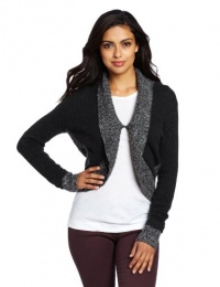 Magaschoni Women's 100% Cashmere Rib Trim Bolero Sweater, Charcoal Tweed/Charcoal, Small