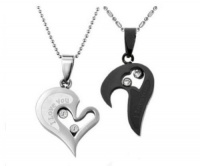 Couple Stainless Steel Necklace Black & Silver Pendant I Love You Heart Shape Couple Stainless Steel Necklace Black & Silver Pendant I Love You Heart Shape