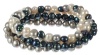 5 Piece Peacock, Gray and White Baroque Fresh Water Pearl Stretch Bracelet Set, 7.5