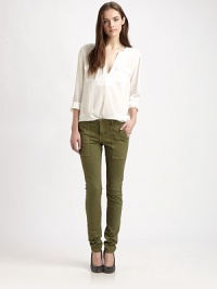 Channel the high-ranking military trend with these stretch-denim skinnies, defined by modified cargo pockets and back buttoned flap pockets. THE FITRise, about 8Inseam, about 32THE DETAILSButton closureZip flyFour-pocket styleCotton/polyester/spandexMachine washMade in USAModel shown is 5'11 (178cm) wearing US size 4.This style runs true to size. We recommend ordering your usual size for a standard fit. Channel the high-ranking military trend with these stretch-denim skinnies, defined by modified cargo pockets and back buttoned flap pockets. THE FITRise, about 8Inseam, about 32THE DETAILSButton closureZip flyFour-pocket styleCotton/polyester/spandexMachine washMade in USAModel shown is 5'11 (178cm) wearing US size 4.This style runs true to size. We recommend ordering your usual size for a standard fit.