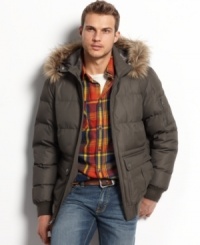 Water under the bridge. Keep the elements at bay with this heavyweight, water-resistant hooded puffer coat from Buffalo David Bitton. Water under the bridge. Keep the elements at bay with this heavyweight, water-resistant hooded puffer coat from Buffalo David Bitton.