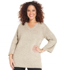 Stay warm and stylish this season with Karen Scott's plus size sweater, finished by a V-neckline. Stay warm and stylish this season with Karen Scott's plus size sweater, finished by a V-neckline.
