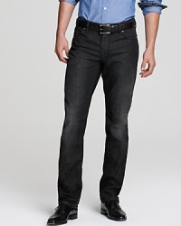 Faded black denim from BOSS Orange adds timeworn authority to your jeans wardrobe for a street-smart, casual cool style that hints a little bit at your dark side. Faded black denim from BOSS Orange adds timeworn authority to your jeans wardrobe for a street-smart, casual cool style that hints a little bit at your dark side.