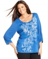 Blossom beauty this season with Style&co.'s three-quarter-sleeve plus size top, featuring a floral-print! (Clearance)