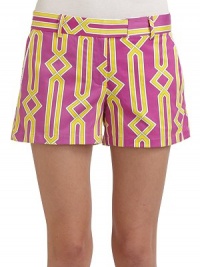 THE LOOKVibrant diamond patternMid-width waistband with belt loopsDual hook-and-eye tab closure with zip flyDual front slash pocketsDual back besom pocketsTHE FITRise, about 8Inseam, about 3THE MATERIAL97% cotton/3% spandex CARE & ORIGINDry cleanImportedModel shown is 5'9½ (176cm) wearing US size 4. THE LOOKVibrant diamond patternMid-width waistband with belt loopsDual hook-and-eye tab closure with zip flyDual front slash pocketsDual back besom pocketsTHE FITRise, about 8Inseam, about 3THE MATERIAL97% cotton/3% spandex CARE & ORIGINDry cleanImportedModel shown is 5'9½ (176cm) wearing US size 4.