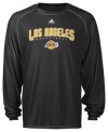 Keep team spirit alive in this Los Angeles Lakers NBA adidas shirt featuring CLIMALITE technology to keep you comfortable.