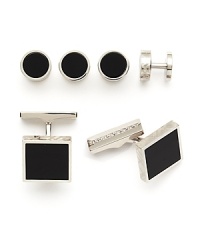 Burberry empowers your formal attire with exceptional finishing touches to your dress shirting – complementary shirt studs and cufflinks that subtly surface the designer's classic heritage appeal with modern flair. Burberry empowers your formal attire with exceptional finishing touches to your dress shirting – complementary shirt studs and cufflinks that subtly surface the designer's classic heritage appeal with modern flair.