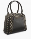 Steve Madden Bidoll Black W/gold Studs Spikes Satchel Faux Leather Handbag De197325