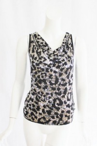 MICHAEL Michael Kors Womens Black Silver Sequin Cowl Neck Tank Top PS MICHAEL Michael Kors Womens Black Silver Sequin Cowl Neck Tank Top PS