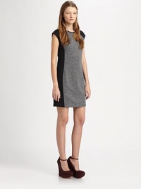 Visually slim your waist in this modern cap-sleeve dress with bold, contrasting side panels and an overwhelmingly soft finish. RoundneckCap sleevesAbout 27 from natural waist46% polyamide/27% acrylic/27% virgin woolDry cleanMade in USA of Italian fabricModel shown is 5'7 (174cm) wearing US size 2. Visually slim your waist in this modern cap-sleeve dress with bold, contrasting side panels and an overwhelmingly soft finish. RoundneckCap sleevesAbout 27 from natural waist46% polyamide/27% acrylic/27% virgin woolDry cleanMade in USA of Italian fabricModel shown is 5'7 (174cm) wearing US size 2.