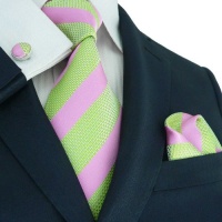 Landisun 73F Light Green Pink Stripes Mens Silk Tie Set: Tie+Hanky+Cufflinks Landisun 73F Light Green Pink Stripes Mens Silk Tie Set: Tie+Hanky+Cufflinks