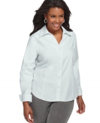 Looking classically chic just got easier with Jones New York Collection's long sleeve plus size shirt, crafted from wrinkle-resistant cotton. (Clearance)