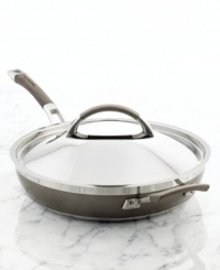 The go-to in a chef's kitchen. Whip up omelets, pancakes, sauteed vegetables, seared steaks and more on this versatile clad-constructed skillet, which sandwiches aluminum between two layers of stainless steel for fast, even heating. A silicone and stainless steel double-riveted handle lets you expertly maneuver food effortlessly off the nonstick surface and sloped sides. Lifetime warranty. The go-to in a chef's kitchen. Whip up omelets, pancakes, sauteed vegetables, seared steaks and more on this versatile clad-constructed skillet, which sandwiches aluminum between two layers of stainless steel for fast, even heating. A silicone and stainless steel double-riveted handle lets you expertly maneuver food effortlessly off the nonstick surface and sloped sides. Lifetime warranty.