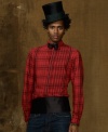 Dress to impress in a plaid tuxedo shirt, constructed in a lightweight flannel and finished with a pleated bib at the front.