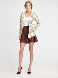 Keep it flirty in an ultra-short skirt with allover pleating and a lustrous leather silhouette. Side zipperAbout 16 longLeatherDry clean with leather specialistImportedModel shown is 5'9 (176cm) wearing US size Small. Keep it flirty in an ultra-short skirt with allover pleating and a lustrous leather silhouette. Side zipperAbout 16 longLeatherDry clean with leather specialistImportedModel shown is 5'9 (176cm) wearing US size Small.