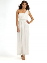 THE LOOKTonal stripe crinkled chiffon overlay Draped panel at one shoulder Strapless neckline Boned bodice Pintucked waistbandSide zipper with hook-and-eyeTHE FITAbout 59 from shoulder to hemTHE MATERIALSilkFully linedCARE & ORIGINDry clean Imported THE LOOKTonal stripe crinkled chiffon overlay Draped panel at one shoulder Strapless neckline Boned bodice Pintucked waistbandSide zipper with hook-and-eyeTHE FITAbout 59 from shoulder to hemTHE MATERIALSilkFully linedCARE & ORIGINDry clean Imported