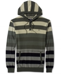 Keep your style fresh in this fade to top tonal stripe henley hooded pullover by Hurley. Keep your style fresh in this fade to top tonal stripe henley hooded pullover by Hurley.