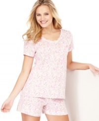 Catch some Z's in style with this adorable PJ set from Charter Club. A pretty print and ruffle collar add a fun flair to this classic floral look. Catch some Z's in style with this adorable PJ set from Charter Club. A pretty print and ruffle collar add a fun flair to this classic floral look.