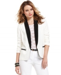 Must-have alert: BCX's meshes colorblock design with chic, tuxedo styling on a blazer that's utterly polished. Must-have alert: BCX's meshes colorblock design with chic, tuxedo styling on a blazer that's utterly polished.