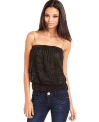 A solid companion to your trusty denim, Baby Phat's spaghetti-strap top uses gold-tone spaghetti straps and a bronze finish to create the coolest effect. A solid companion to your trusty denim, Baby Phat's spaghetti-strap top uses gold-tone spaghetti straps and a bronze finish to create the coolest effect.