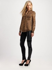 Go for bold in this sizzling leopard-print design articulated in semi-sheer silk chiffon.Band collarButton-frontChest pocketsShirttail hemBack box pleatSilkDry cleanImportedModel shown is 5'8½ (174cm) wearing US size Small. Go for bold in this sizzling leopard-print design articulated in semi-sheer silk chiffon.Band collarButton-frontChest pocketsShirttail hemBack box pleatSilkDry cleanImportedModel shown is 5'8½ (174cm) wearing US size Small.