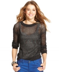 A winter sweater to love, this open-knit pullover from NYC Knitwear features multicolor metallic threading for a much-appreciated dose of downtown luxe. A winter sweater to love, this open-knit pullover from NYC Knitwear features multicolor metallic threading for a much-appreciated dose of downtown luxe.