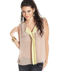 It's so easy to fall in love with this trend-hot top from Material Girl! Crafted from sheer chiffon and sporting colorblocked accents, this piece is a chic compliment to your go-to skinny jeans! It's so easy to fall in love with this trend-hot top from Material Girl! Crafted from sheer chiffon and sporting colorblocked accents, this piece is a chic compliment to your go-to skinny jeans!
