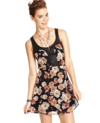 Leave it to Material Girl to wake-up a floral-print dress with urban edge! Faux-suede accents add serious downtown-swagger to this sleeveless number. Rock the frock with bold accessories for a look that rules school. Leave it to Material Girl to wake-up a floral-print dress with urban edge! Faux-suede accents add serious downtown-swagger to this sleeveless number. Rock the frock with bold accessories for a look that rules school.