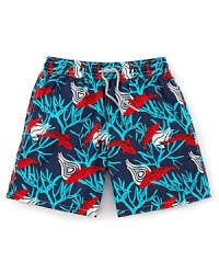 Brighten up the beach with a colorful pair of Vilebrequin swim trunks, patterned with a super-cool print of coral and fish to reflect your fun-in-the-sun vibe. Brighten up the beach with a colorful pair of Vilebrequin swim trunks, patterned with a super-cool print of coral and fish to reflect your fun-in-the-sun vibe.