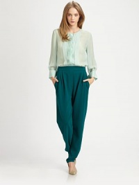 Crisp crepe in a timeless, high-waisted silhouette with front pleating and a single back besom pocket. THE FITHigh rise, about 12Inseam, about 29THE DETAILSElastic waistbandFront slash pocketsSingle back besom pocketFully lined98% polyester/2% elastaneDry cleanImportedModel shown is 5'9 (175cm) wearing US size 0. Crisp crepe in a timeless, high-waisted silhouette with front pleating and a single back besom pocket. THE FITHigh rise, about 12Inseam, about 29THE DETAILSElastic waistbandFront slash pocketsSingle back besom pocketFully lined98% polyester/2% elastaneDry cleanImportedModel shown is 5'9 (175cm) wearing US size 0.