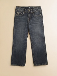 Featuring an adjustable waist for a comfortable fit and a rugged, faded look, he will definitely look cool this season. Button closureZip flyFive-pocket styleAdjustable waistbandBelt loopsMetal rivet details Distressed details along pocketsCottonMachine washImported Featuring an adjustable waist for a comfortable fit and a rugged, faded look, he will definitely look cool this season. Button closureZip flyFive-pocket styleAdjustable waistbandBelt loopsMetal rivet details Distressed details along pocketsCottonMachine washImported
