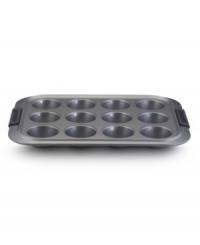 For crumb-free muffins that will make 'em go mmm, Anolon's muffin pan is a must-have! New proprietary coating ensures superior release and makes cleanup a snap. Silicon-enhanced handles are steady and slip-free, while the pan's substantial weight provides durability and helps prevent warping. For crumb-free muffins that will make 'em go mmm, Anolon's muffin pan is a must-have! New proprietary coating ensures superior release and makes cleanup a snap. Silicon-enhanced handles are steady and slip-free, while the pan's substantial weight provides durability and helps prevent warping.