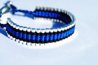 Personalize Blue and Black Friendship Link Bracelet. Silver Plated Woven in Blue Macrame, Birthday/Halloween Gift for girls/women/men