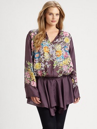 A timelessly flattering dropped waist provides an incredible silhouette that you will adore. Split neckLong sleevesDropped drawstring waistPull-on styleHandkerchief hemAbout 35 from shoulder to hemSilkHand washImported A timelessly flattering dropped waist provides an incredible silhouette that you will adore. Split neckLong sleevesDropped drawstring waistPull-on styleHandkerchief hemAbout 35 from shoulder to hemSilkHand washImported
