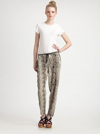 An eye-popping print on supple matte silk, styled with a comfortable drawstring waist.Flat frontSlash pocketsPull-on styleZip anklesRise, about 10Inseam, about 29SilkDry cleanImportedModel shown is 5'10 (177cm) wearing US size Small. An eye-popping print on supple matte silk, styled with a comfortable drawstring waist.Flat frontSlash pocketsPull-on styleZip anklesRise, about 10Inseam, about 29SilkDry cleanImportedModel shown is 5'10 (177cm) wearing US size Small.
