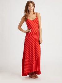 Angled stripes converge on this maxi shift for a curve-hugging, contoured look.Spaghetti strapsScoopneckSlightly-flared hemAbout 43 from natural waist50% tencel/42% cotton/8% LycraMachine washMade in USAModel shown is 5'9½ (176cm) wearing US size Small. Angled stripes converge on this maxi shift for a curve-hugging, contoured look.Spaghetti strapsScoopneckSlightly-flared hemAbout 43 from natural waist50% tencel/42% cotton/8% LycraMachine washMade in USAModel shown is 5'9½ (176cm) wearing US size Small.