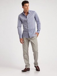 Chambray shirting with dobby weave construction distinguishes this modern-fit silhouette from the rest.ButtonfrontCottonDry cleanImported Chambray shirting with dobby weave construction distinguishes this modern-fit silhouette from the rest.ButtonfrontCottonDry cleanImported