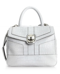The perfect blend of poise and edge. This refined satchel silhouette is graced with an all-over crocodile print, sleek turnlock decoration and convenient optional crossbody strap. The perfect blend of poise and edge. This refined satchel silhouette is graced with an all-over crocodile print, sleek turnlock decoration and convenient optional crossbody strap.